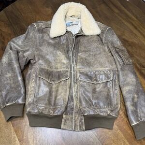 VINTAGE Aeropostale Jacket Brown Leather Flight Compagnie Aviator Bomber  38